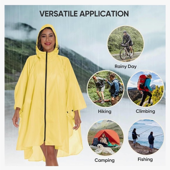 AMAZON Unisex Oversized Big Lightweight Foldable Yellow Waterproof Raincoat Zip - Picture 8 of 15